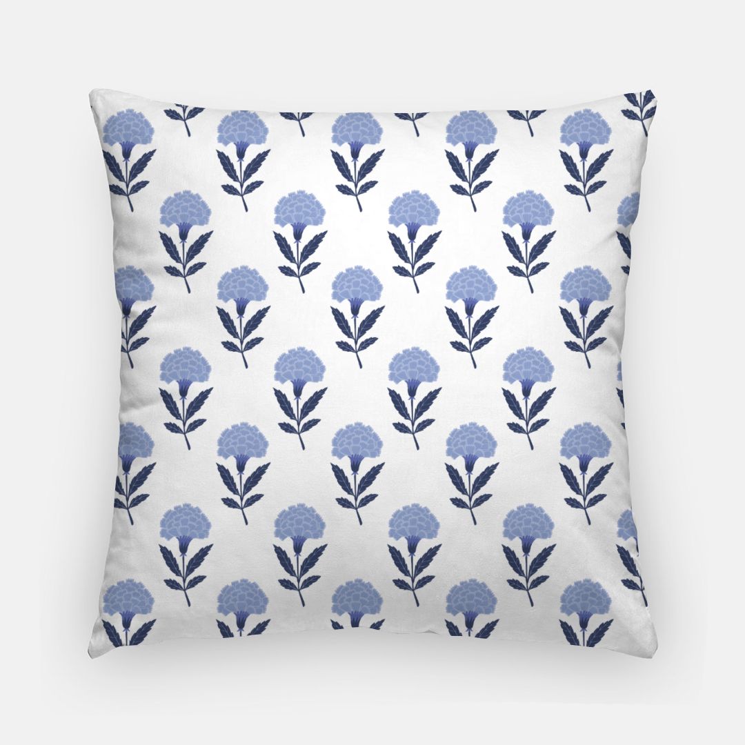 RADHA: Blue + White Floral 20in Artisan Pillow Cover