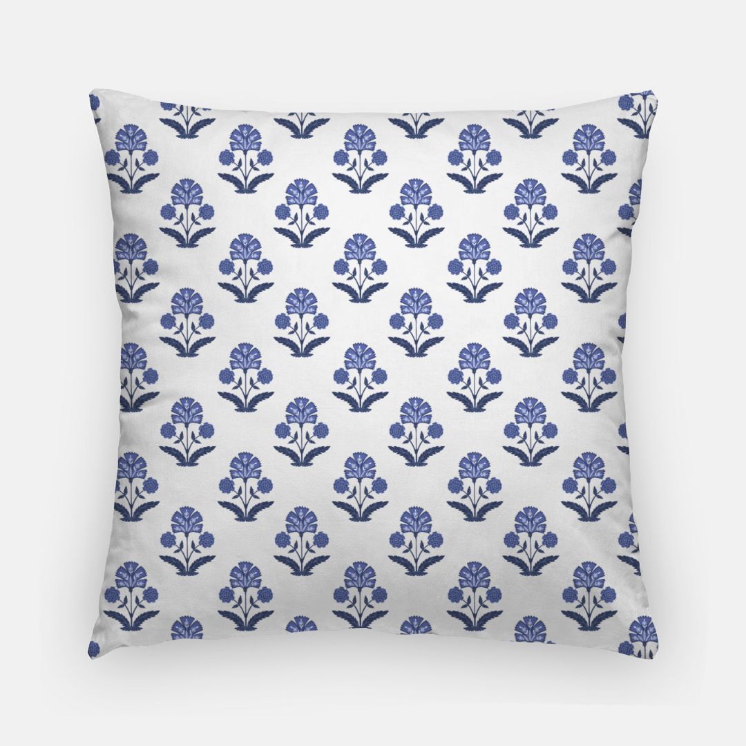 AVANI: Blue + White Block Print 20in Pillow Cover