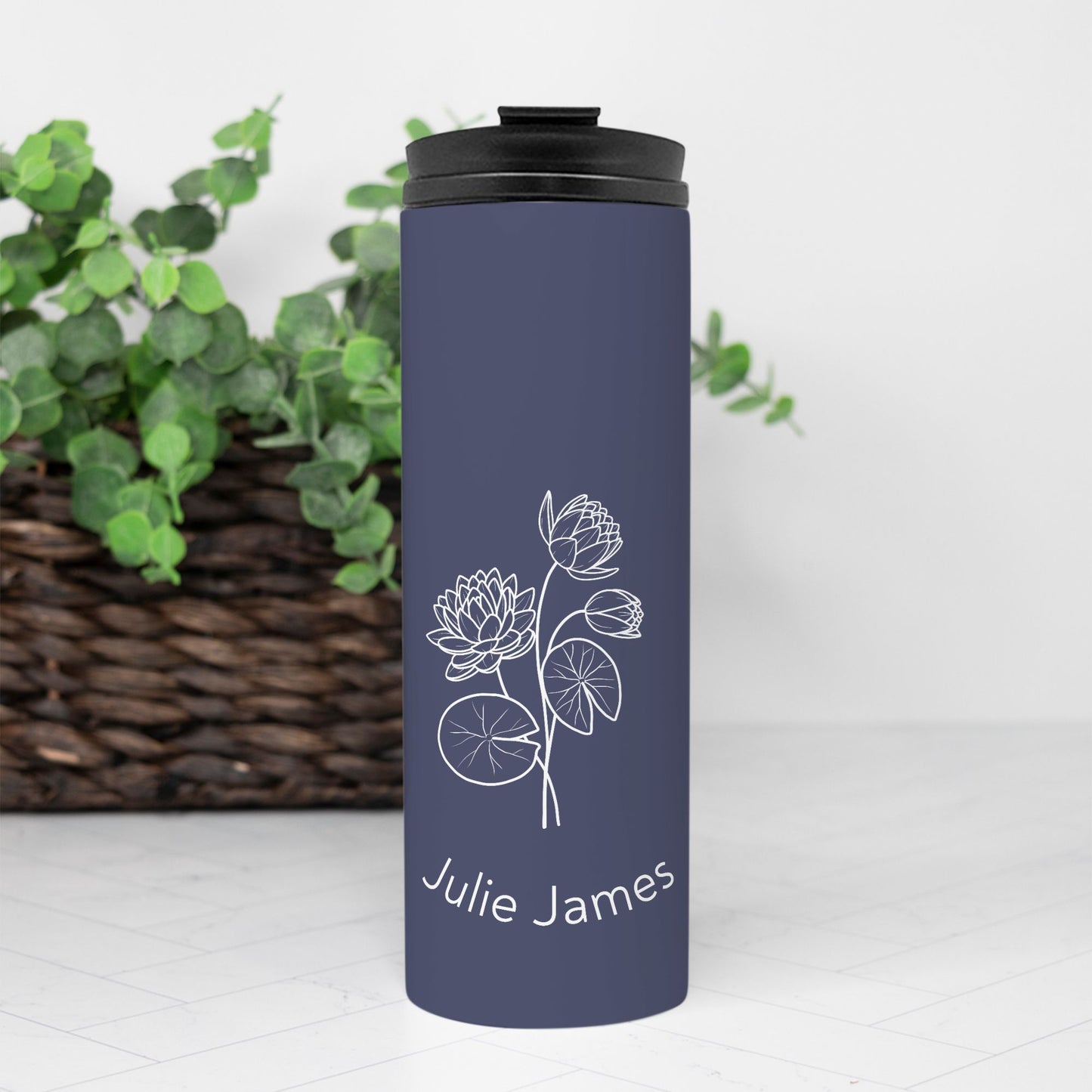 Personalized with Name + Birth Flower 16 oz Thermal Tumbler