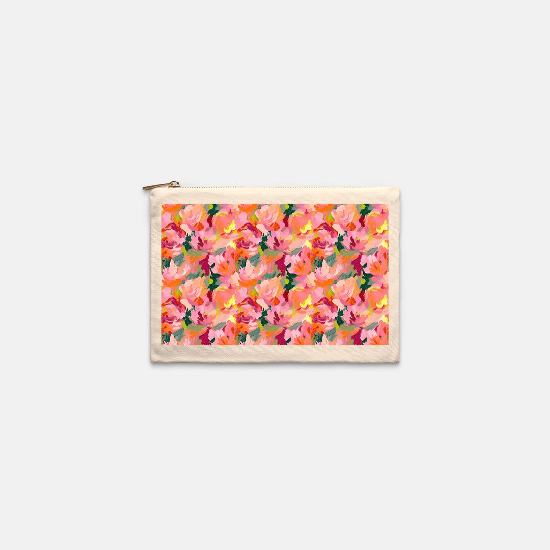 Lined Cotton Canvas Abstract Floral Accessory/Cosmetic Bag