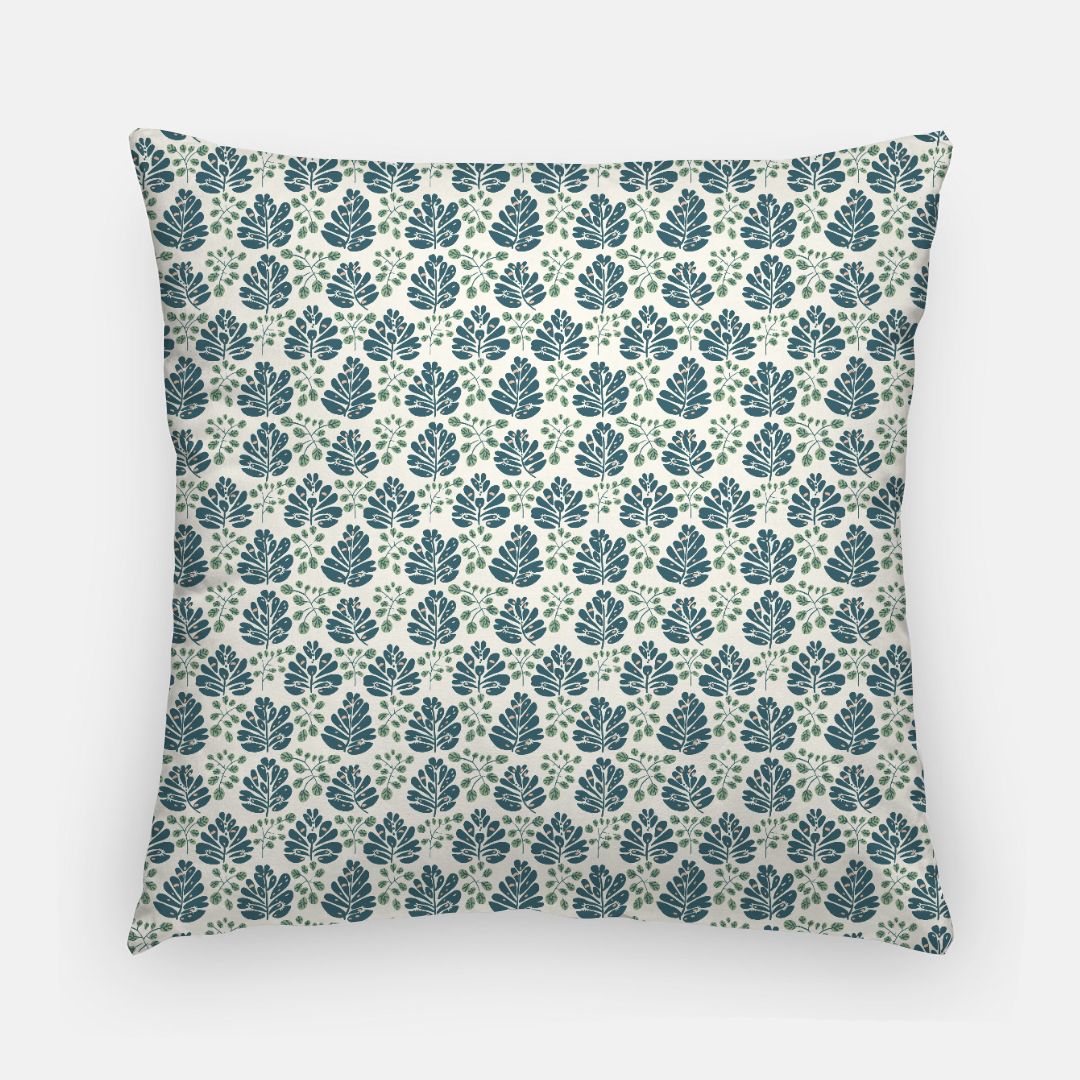 HANNAH BLUE: Navy, Green & Ivory Designer Block Print Pillow Cover