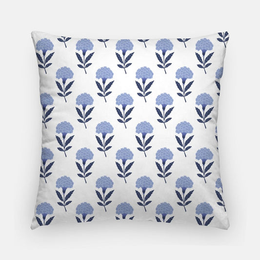 RADHA: Blue + White Floral 20in Artisan Pillow Cover