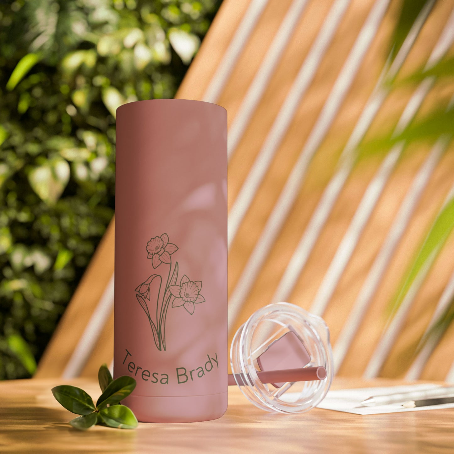 Personalized with Name + Birth Flower, 20oz Skinny Matte Tumbler